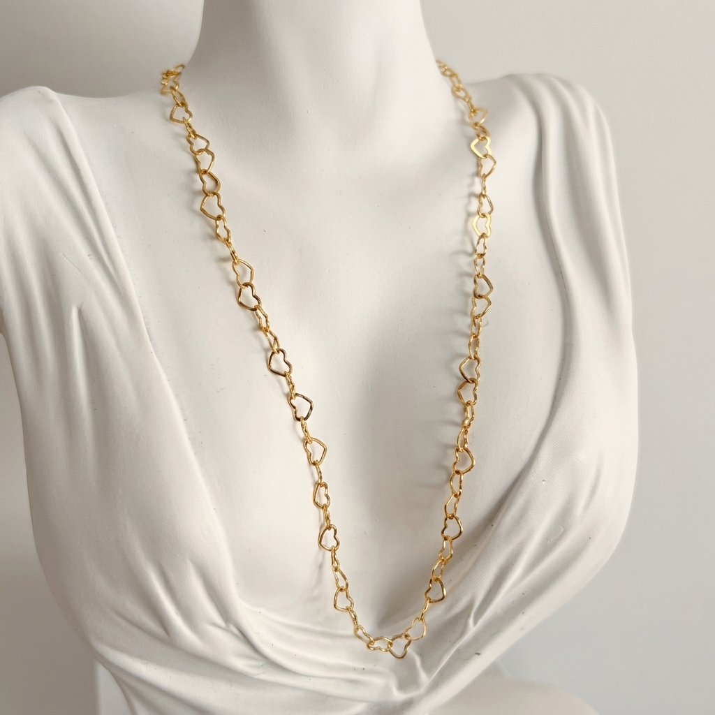 Colar Elo Corações Dourado - Aço Inox