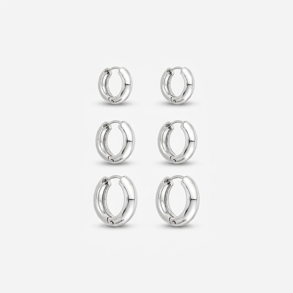 Trio Argola Lisa Prata - Aço Inox