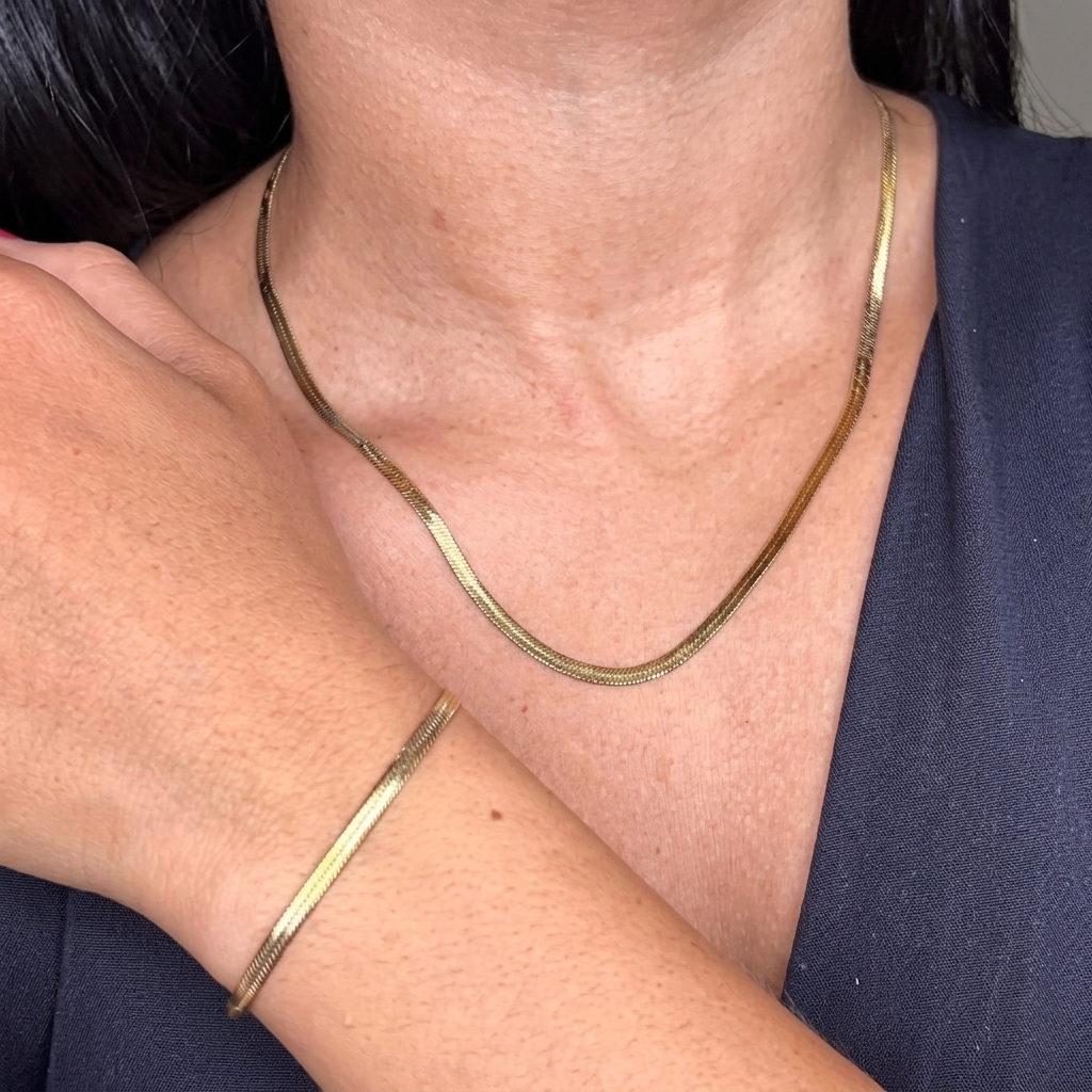 Colar e Pulseira Malha Dourado - Aço Inox