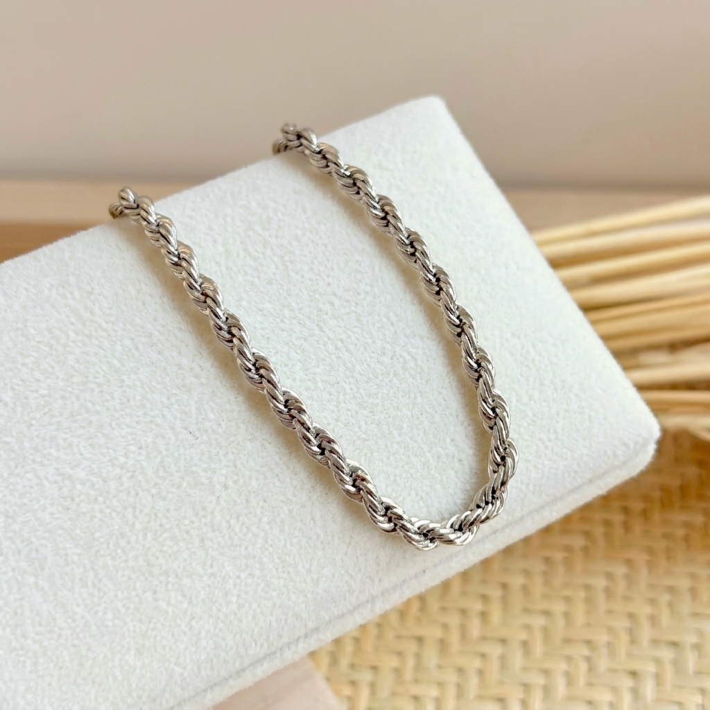 Pulseira Cordão Baiano Prata - Aço Inox