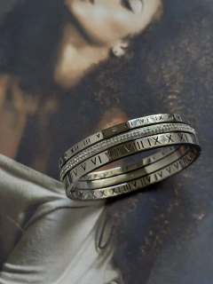 Bracelete Romano duplo com pedrinhas em aço inox