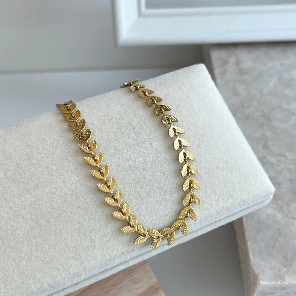 Pulseira folhagem em aço inoxidável
