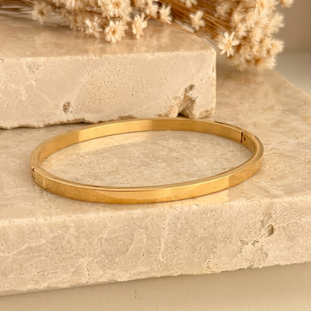 Bracelete Liso Dourado 4mm - Aço 