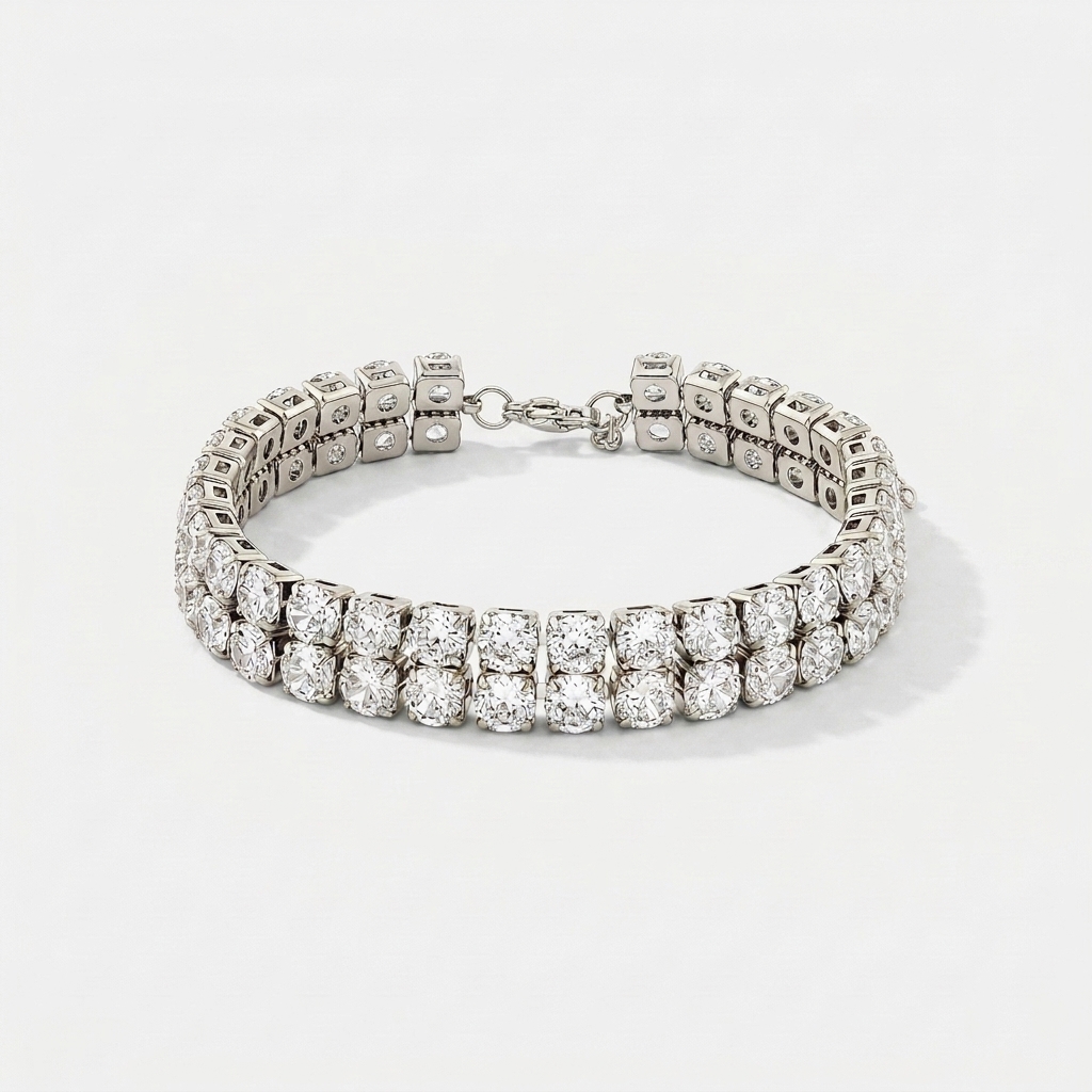Pulseira Riviera Dupla Zircônias - Aço Inox