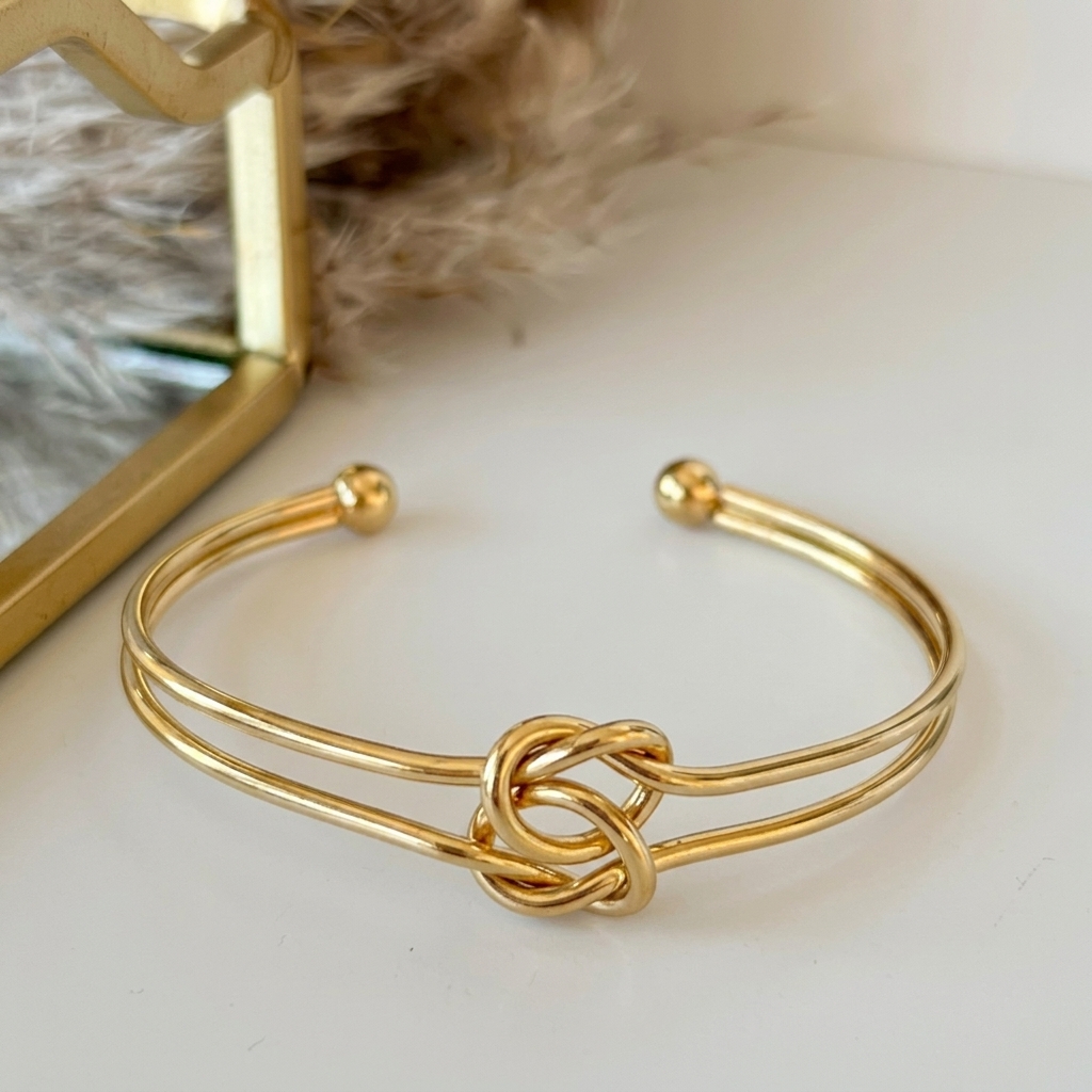 Bracelete Duplo Nó dourado - Aço Inox