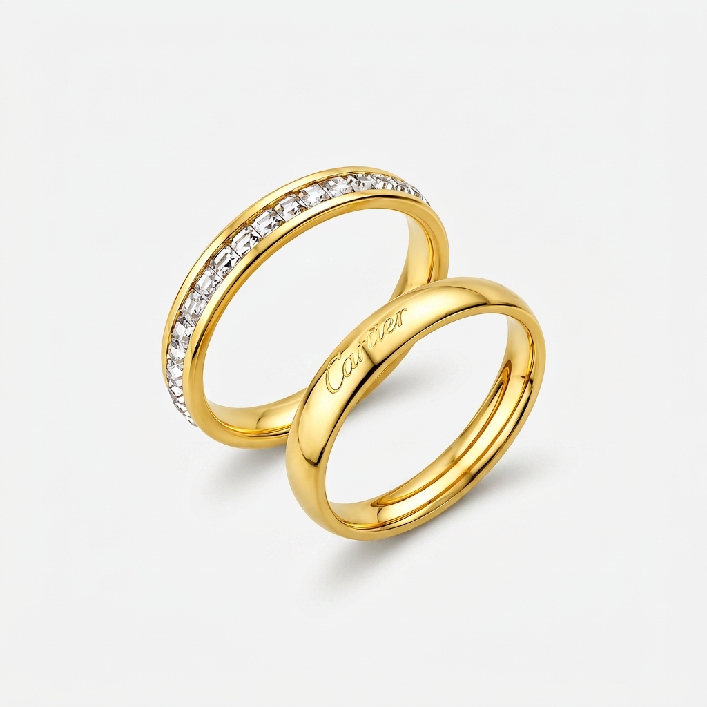 Anel Duplo Cartier Replic Dourado Tam. 15 - Aço Inox