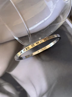 Bracelete Romano com pedrinhas Prata em aço inox